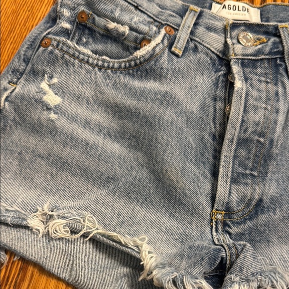 Agolde Frayed Hem Jean Shorts - Light Blue - Picture 2 of 3